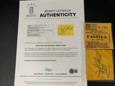 Pantera Signed 1993 Vulgar Display of Power Tour Ticket w/ Rex & Vinny Pau...