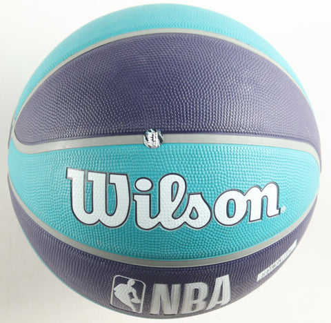 Larry Johnson & Muggsy Bogues Signed Hornets Logo Basketball
