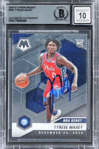 Tyrese Maxey Signed Panini Mosaic RC 10 Mint auto
