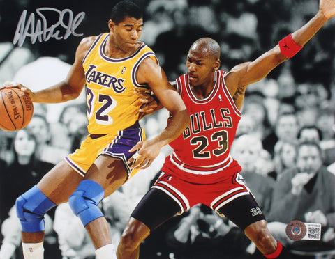 Magic Johnson Signed Lakers 8x10 Photo VS Michael Jordan