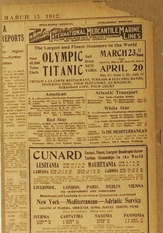 Rare full size 1912 Titanic advertisement