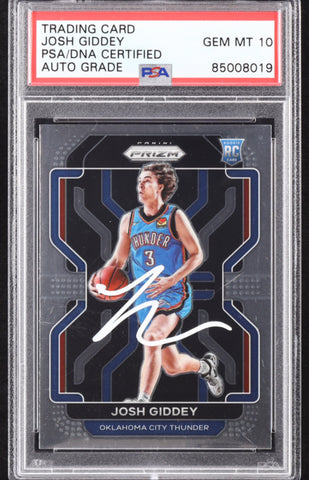 Josh Giddey Prizm Rookie Signed On Card RC PSA 10
