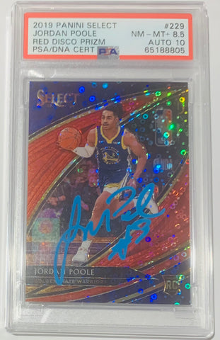 Signed Jordan Poole Red Disco Prizm RC Rookie Auto /49