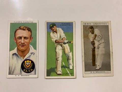 Lot Of three Vintage Donald Bradman Tobacco Cards - John Player Cards BDV 1930s