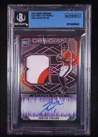 Justin Fields 2021 Panini Obsidian Electric Etch Purple Auto 32/40 rookie RC