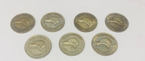 7 x NZ florins all different years 1934-42