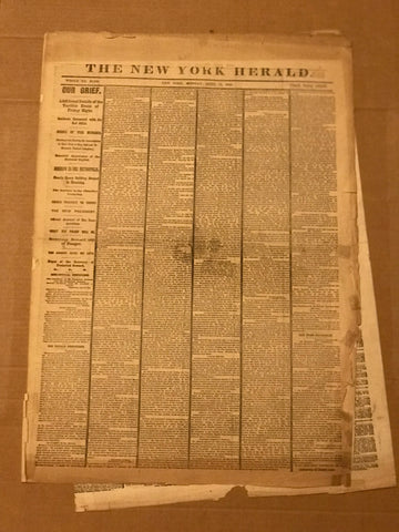 Vintage Newspaper 1865 New York Herald Abraham Lincoln Death