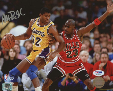Magic Johnson Signed Lakers 8x10 Photo with Michael Jordan
