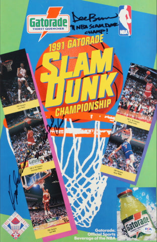 Dee Brown, Spud Webb, & Dominique Wilkins Signed 11x17 Gatorade 1991 Slam Dunk Championship Poster with Slam Dunk Inscriptions